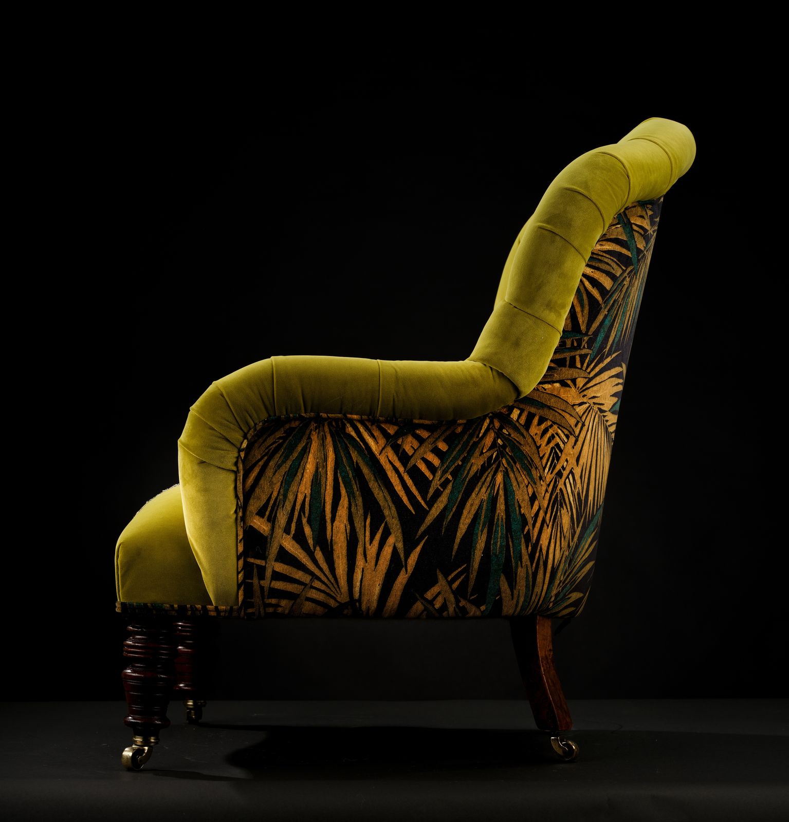 The Eclectic Velvet Botanical Palm Jungle Chair & Foot Stool. photo Furniture