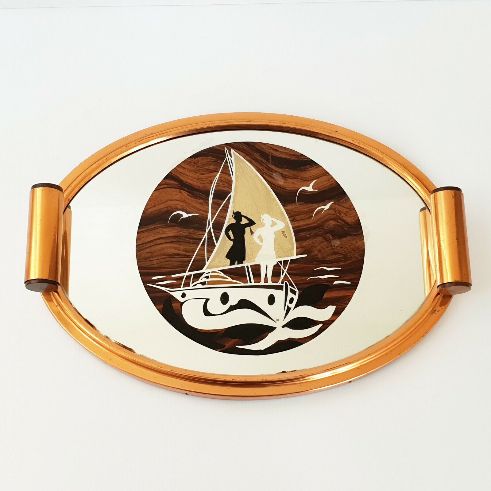 French Art Deco Marine Tray 1920 1930 In Wood & Metal With 20s Boat Decoration photo furniture