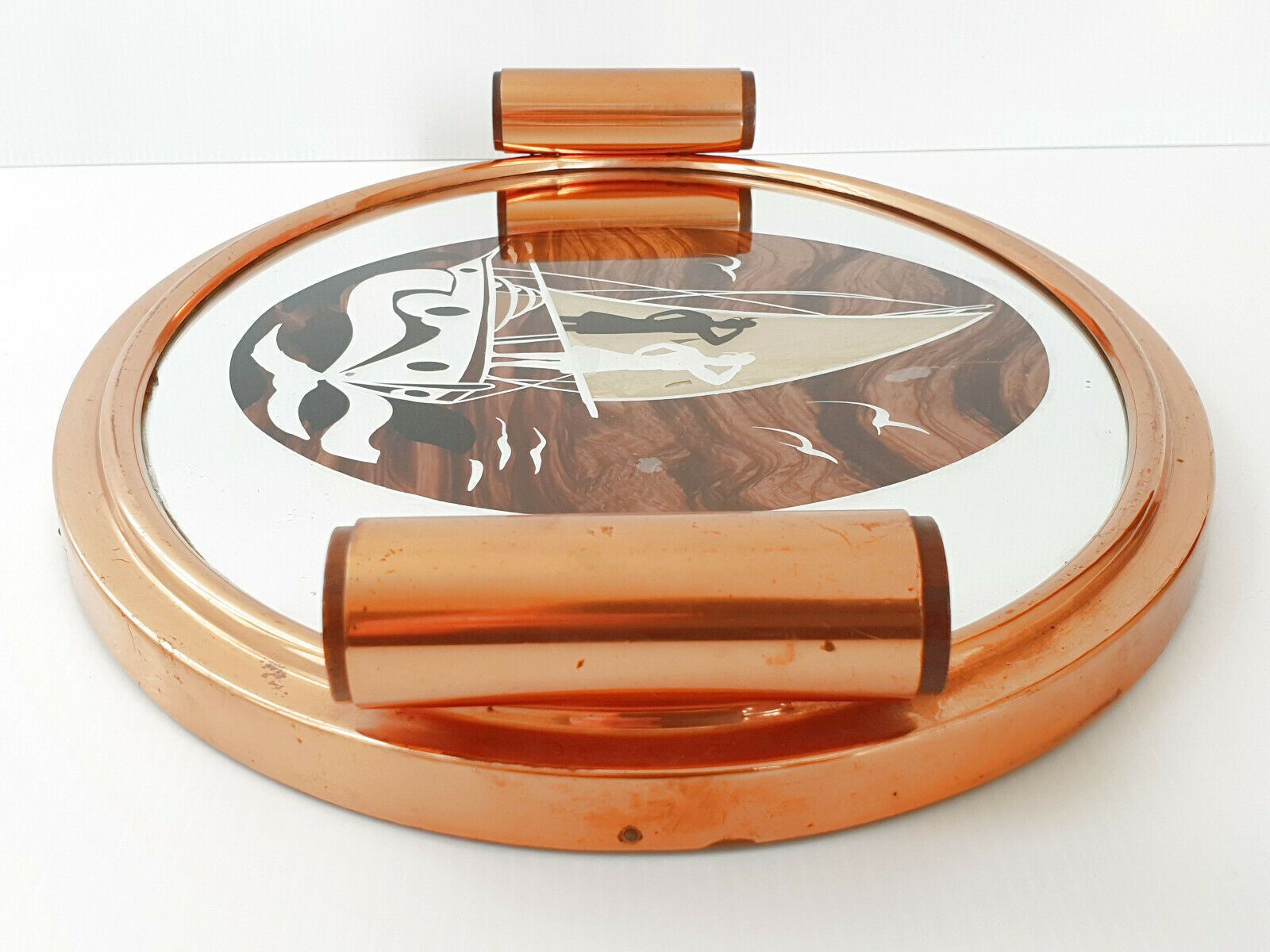 French Art Deco Marine Tray 1920 1930 In Wood & Metal With 20s Boat Decoration photo Home Decor