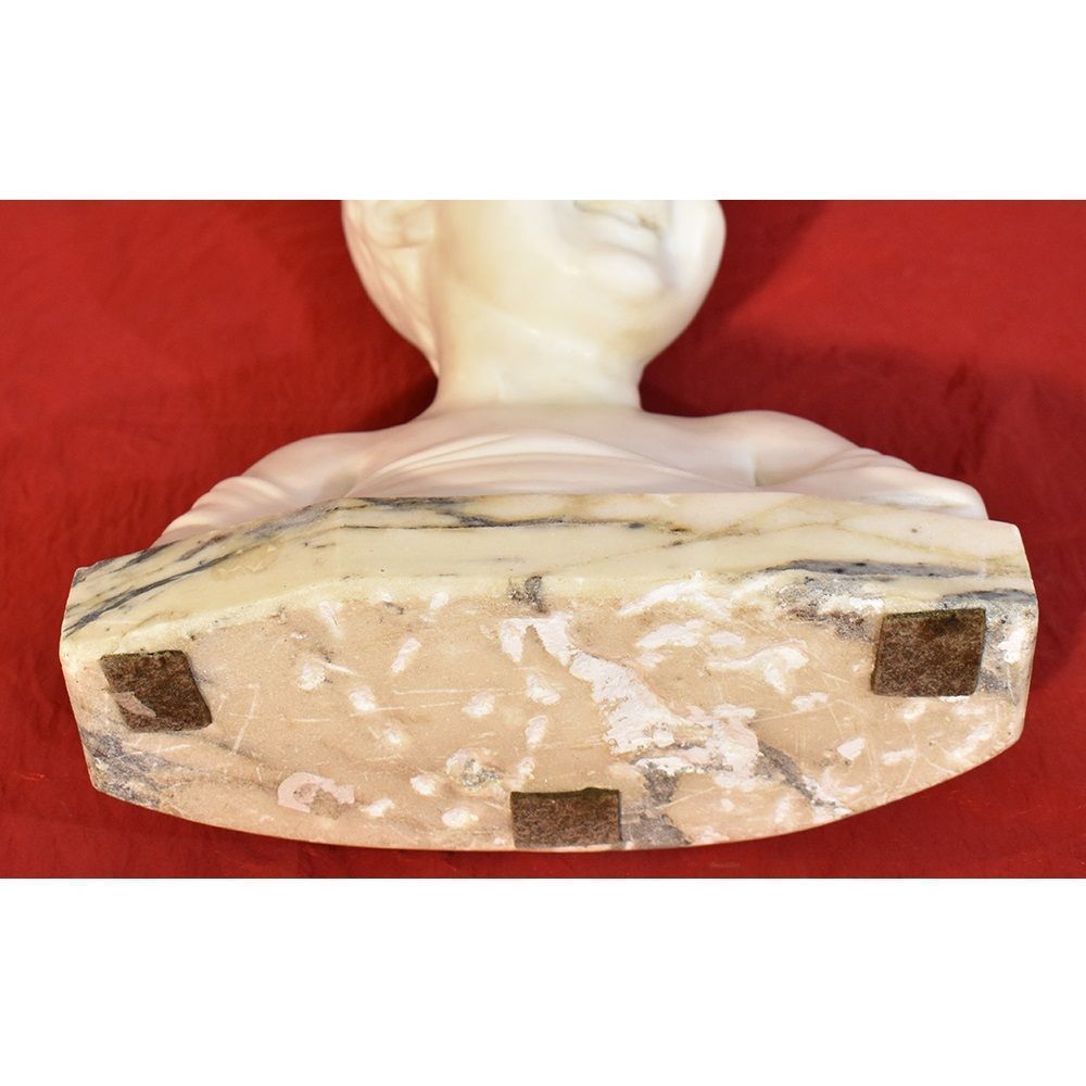 Antique Marble Statues, Bust Of Child Sculpture, Italian Sculptor, Signed Pugi, XIX Century. (Stma44) photo vinterior