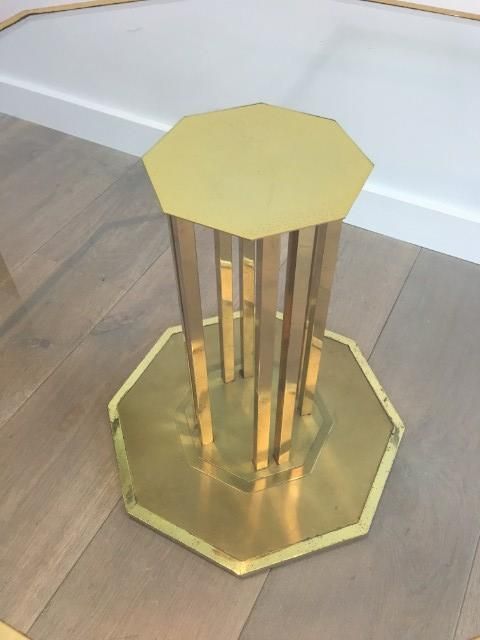 Octogonal Brass And Glass Design Coffee Table. French. Circa 1970 photo vinterior