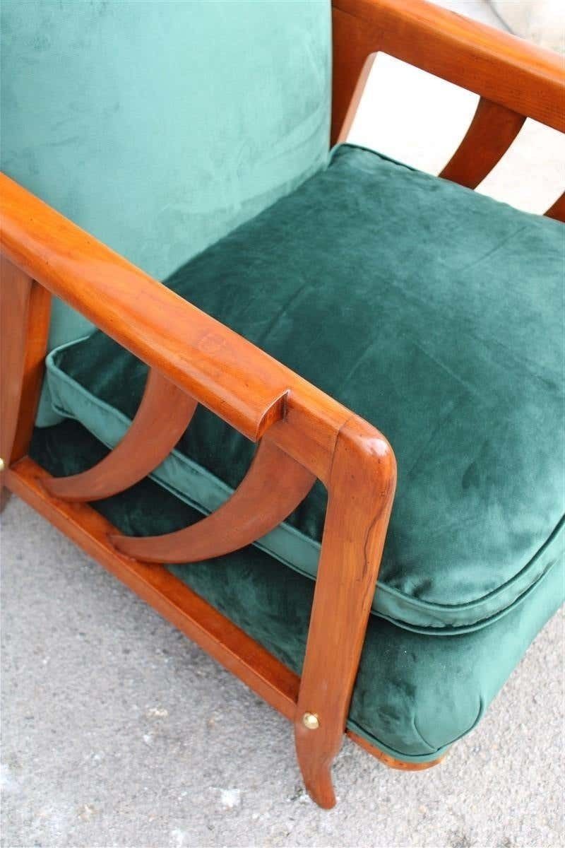 Pair Of Midcentury Italian Paolo Buffa Armchairs Cherry Velvet Green, 1950s photo for sale