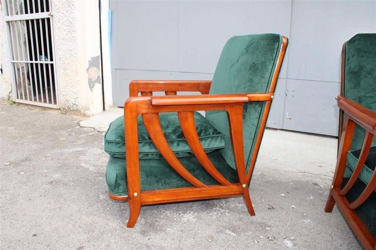 Pair Of Midcentury Italian Paolo Buffa Armchairs Cherry Velvet Green, 1950s photo Furniture