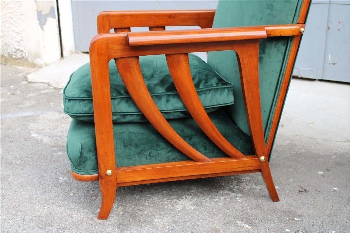 Pair Of Midcentury Italian Paolo Buffa Armchairs Cherry Velvet Green, 1950s photo buy