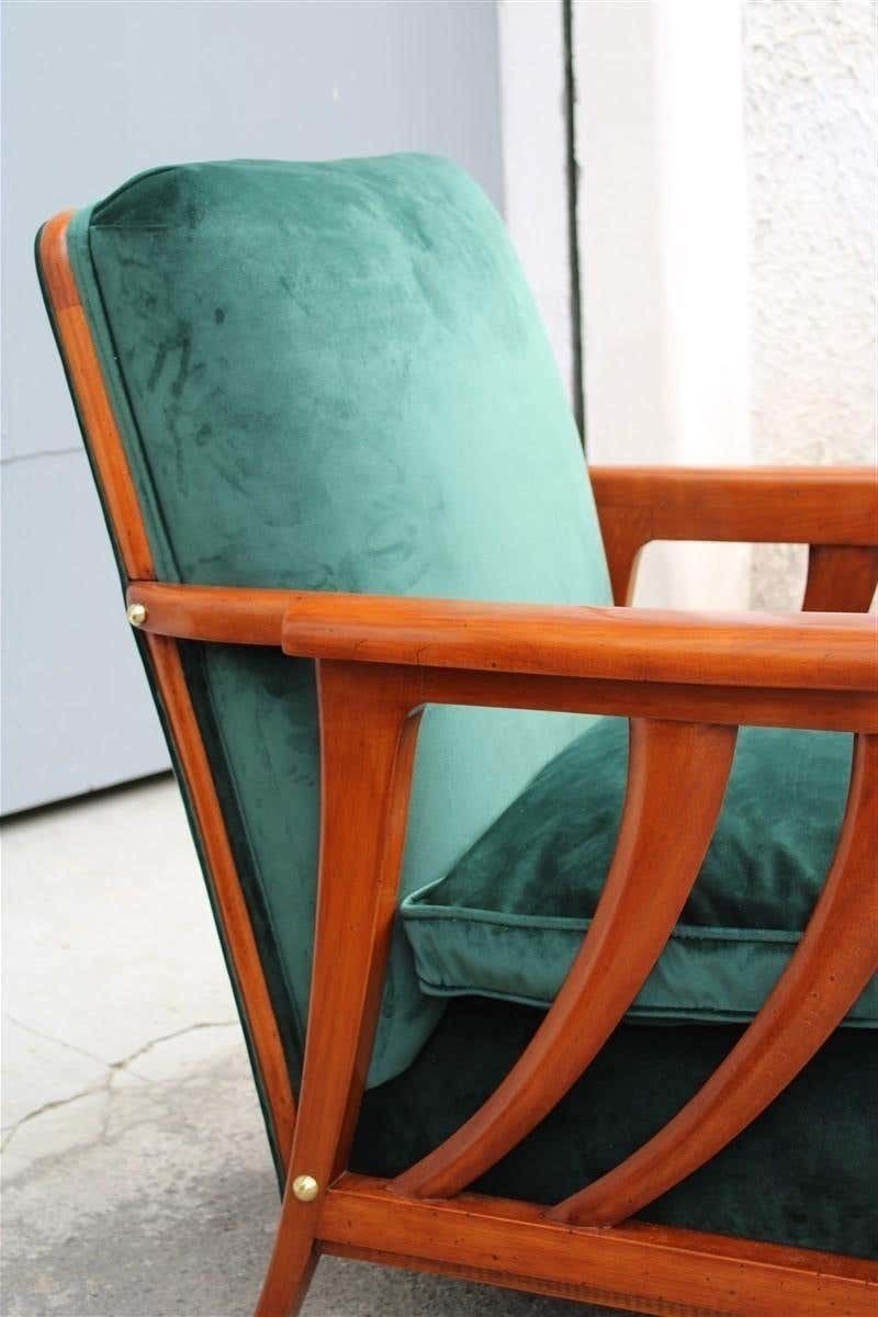 Furniture Pair Of Midcentury Italian Paolo Buffa Armchairs Cherry Velvet Green, 1950s photo