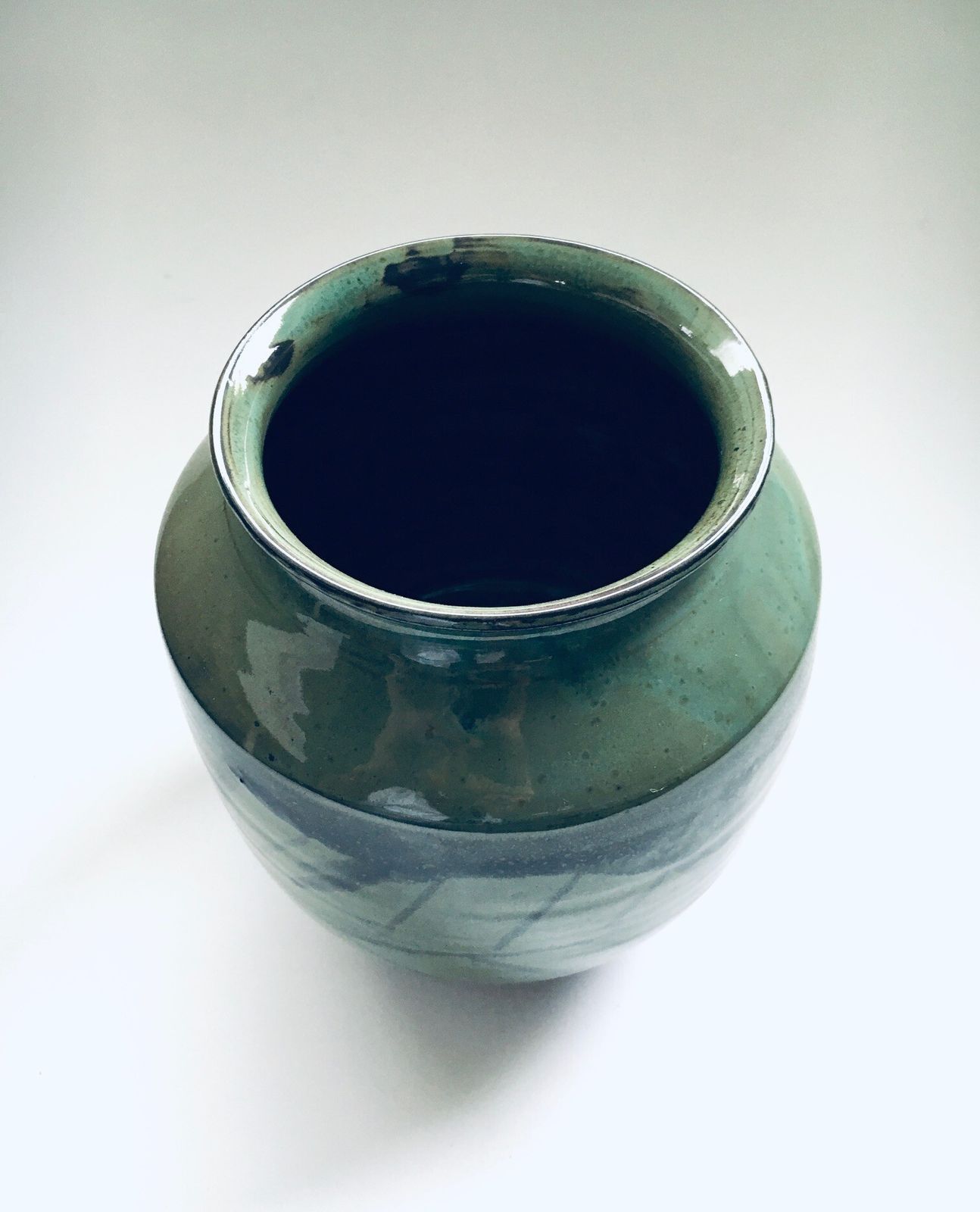 Midcentury Modern Art Studio Pottery Leaf Pattern Vase, 1970s photo vinterior