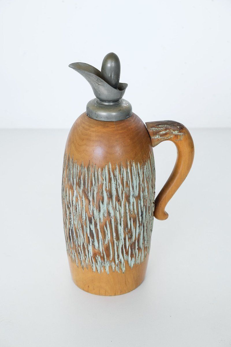 Italian Carved Wood Thermos By Aldo Tura For Macabo, 1950s