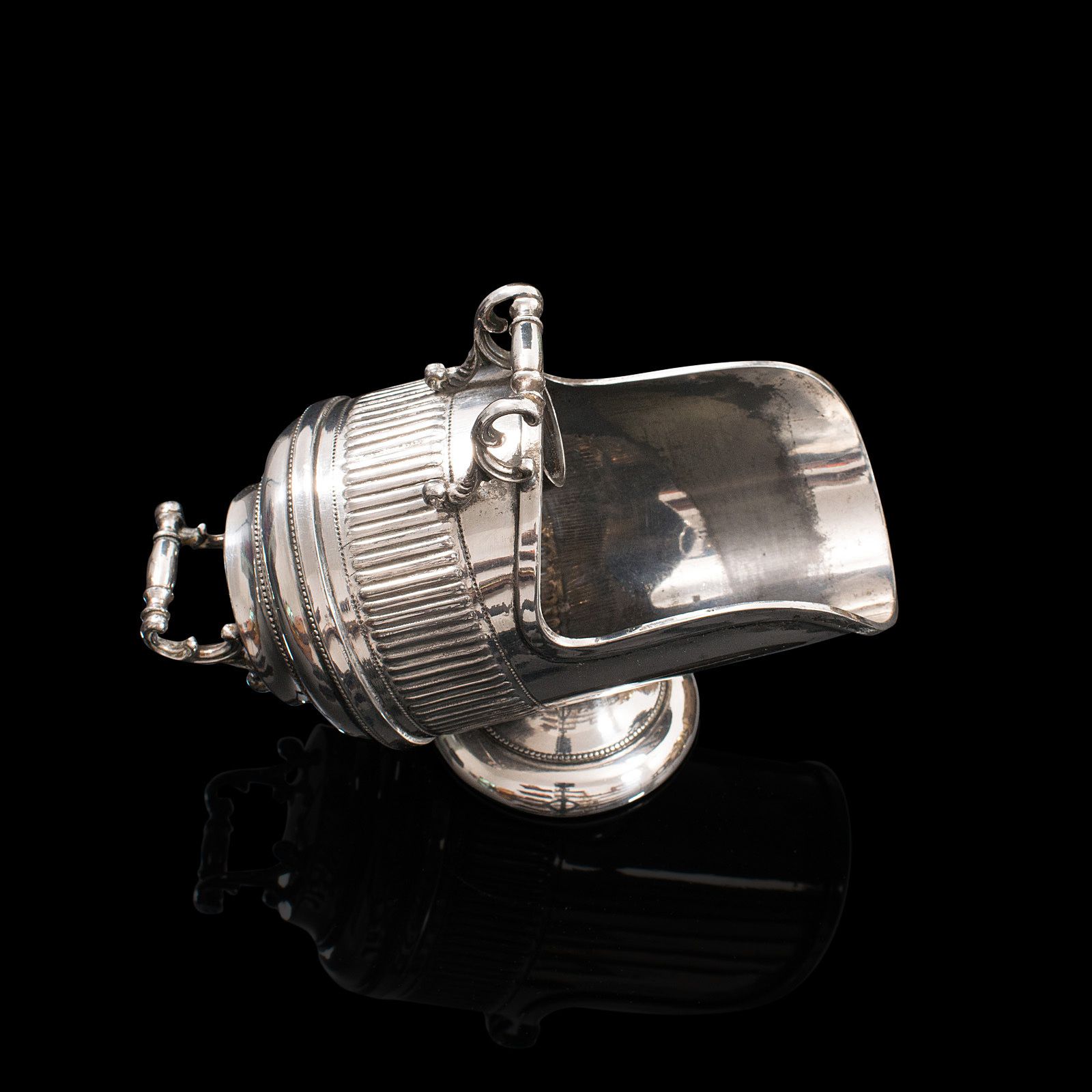 Antique Salt Cellar, English, Silver Plate, Server, Miniature Scuttle, Victorian photo vintage