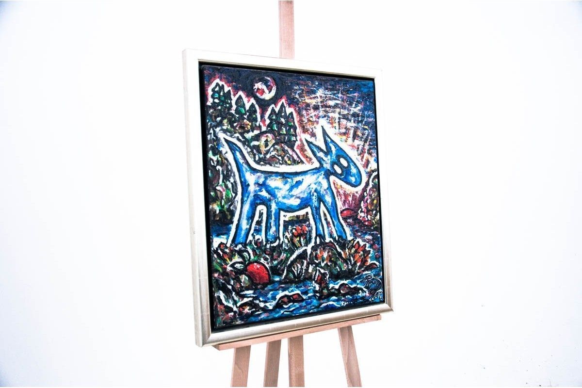 Avant Garde Painting Of The Dog, Northern Europe, Oil On Canvas.