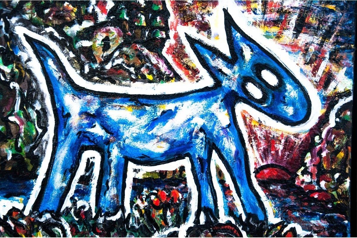 Avant Garde Painting Of The Dog, Northern Europe, Oil On Canvas. photo Art