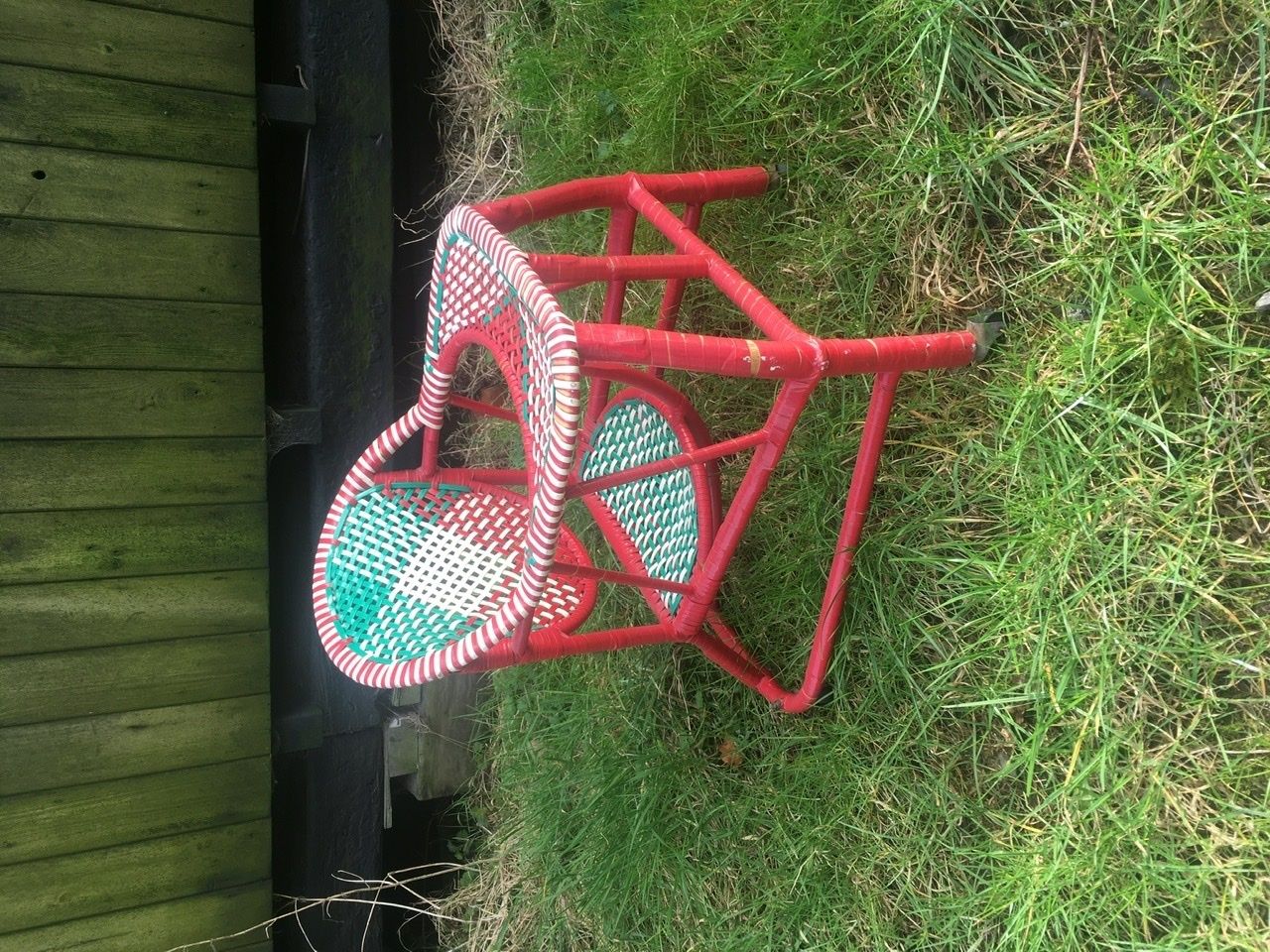 Vintage Multicolour Plastic Woven Baby Chair/Walker photo furniture