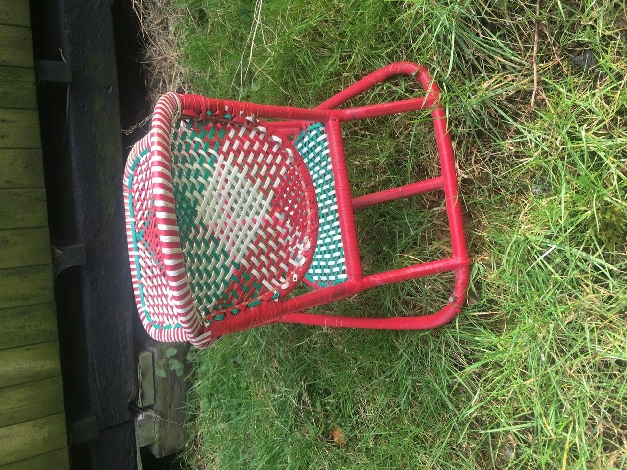 Vintage Multicolour Plastic Woven Baby Chair/Walker photo for sale