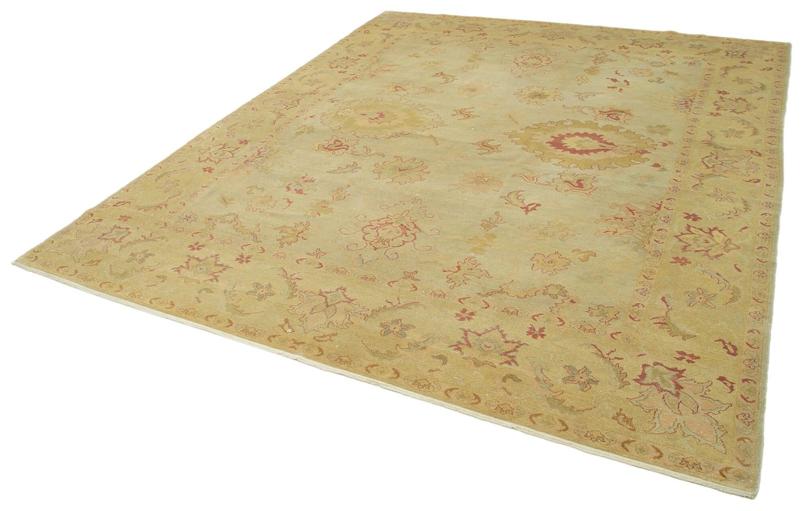 Handmade Oriental Beige Wool Oushak Area Rug photo for sale