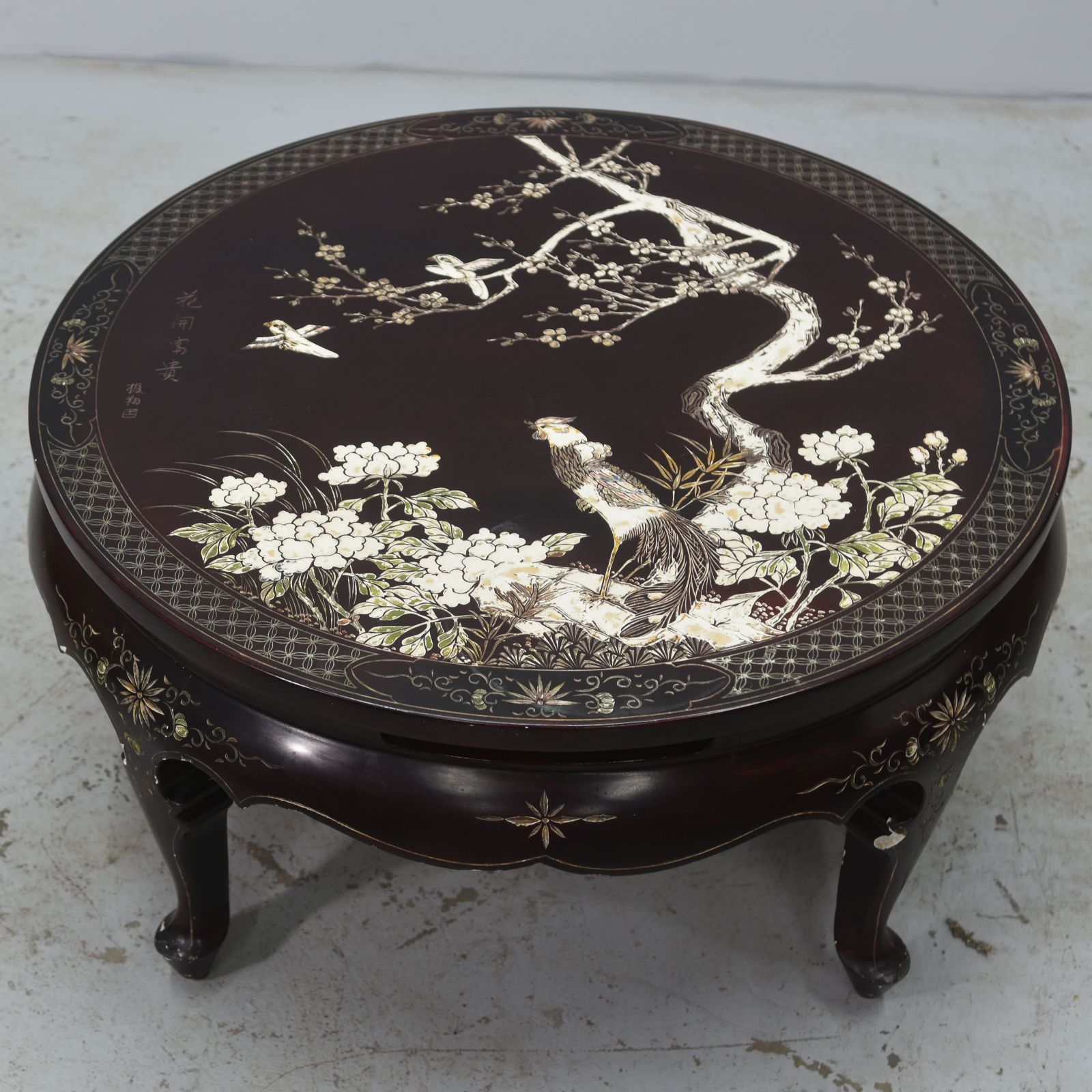 Asian Platter Coffee Table Décor With Inlaid Rooster Early 20th Century photo furniture