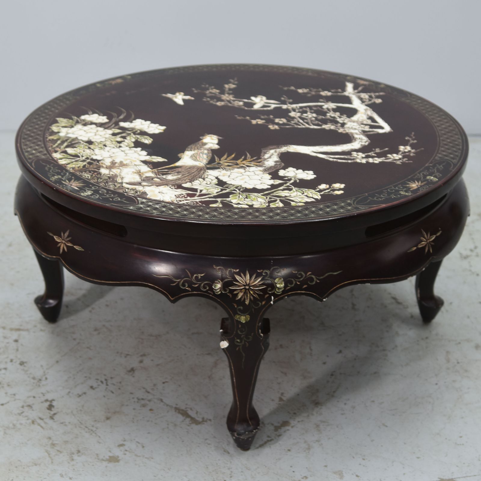 Asian Platter Coffee Table Décor With Inlaid Rooster Early 20th Century photo buy