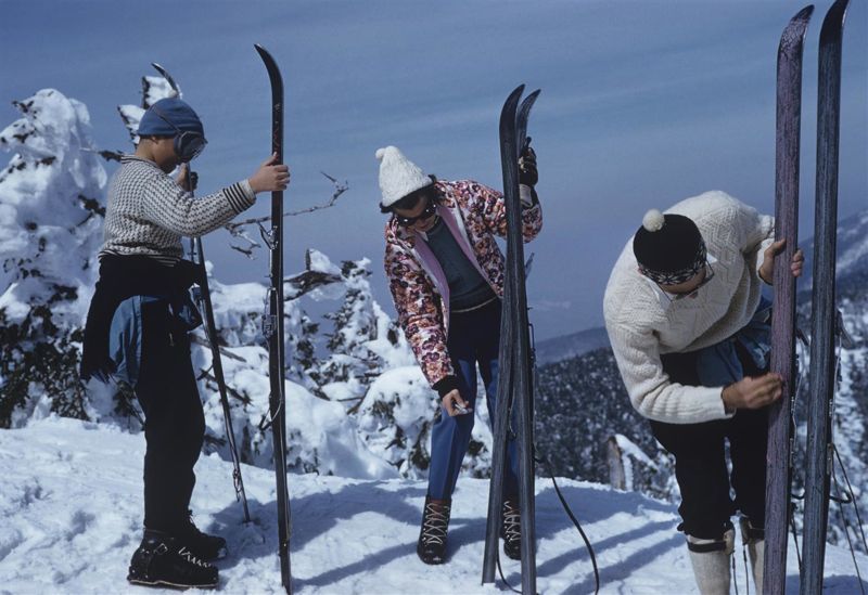Slim Aarons 'On The Slopes Of Sugarbush' Circa 1960 C Type Print Framed In White photo furniture