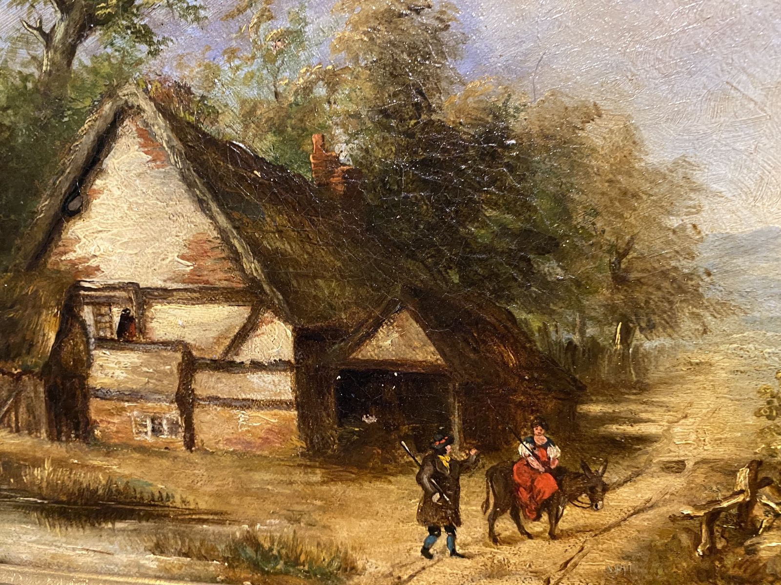 Oil Painting   19th Century Landscape Of A Farmhouse Cottage Oil On Canvas photo furniture