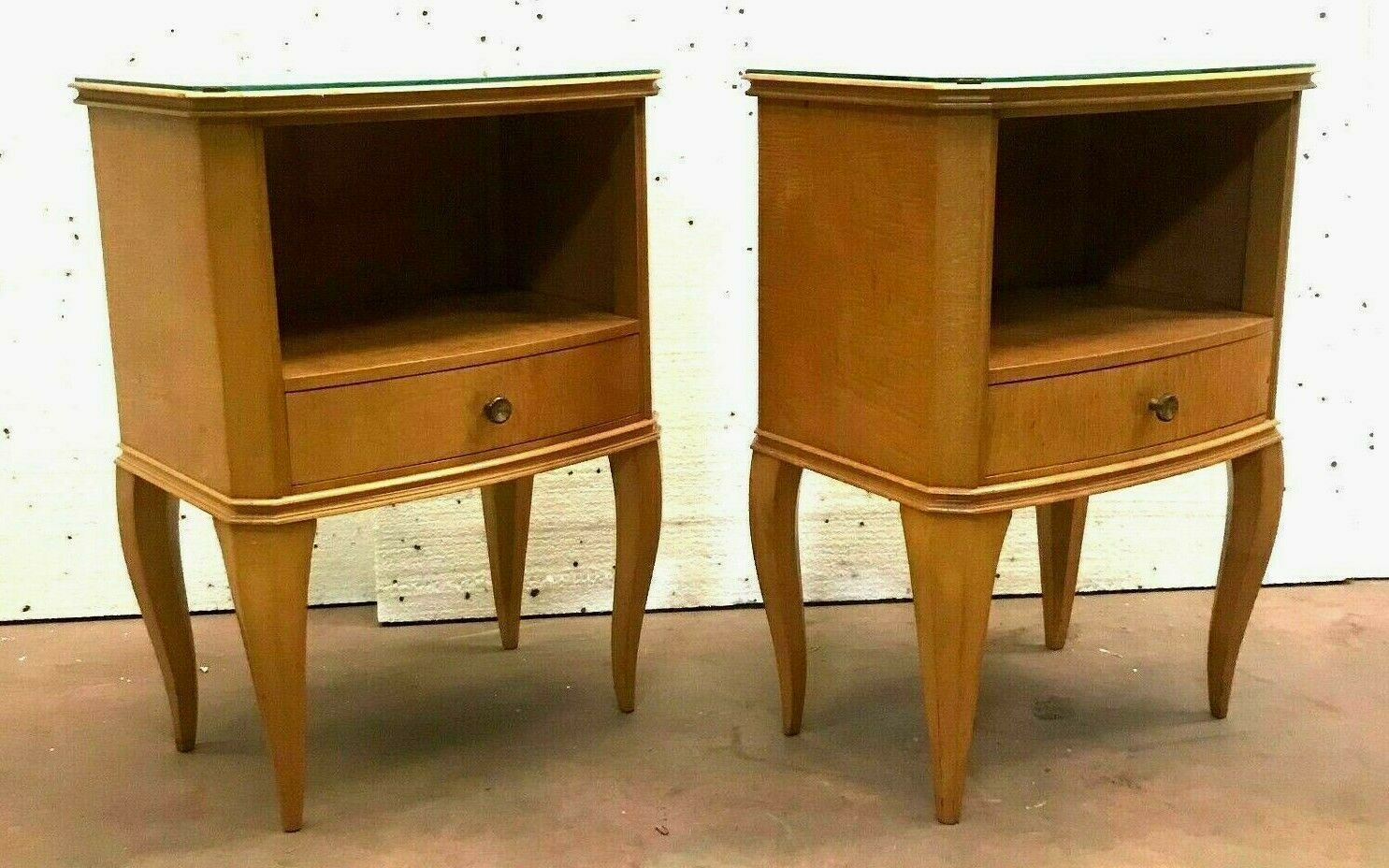 Pair Of Art Deco Bedside Tables In Light Wood Veneer 20th Century photo Furniture