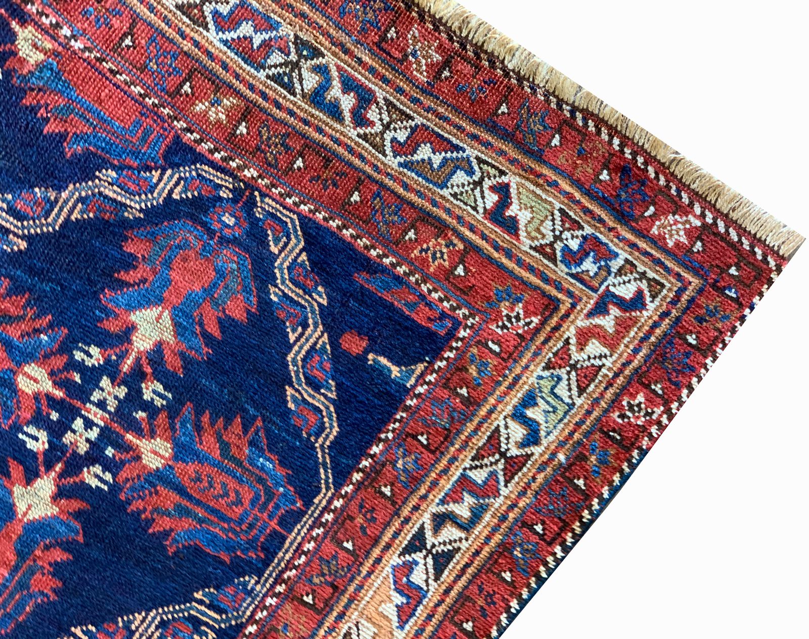 Antique Rugs Handmade Carpet Azerbaijan Blue Wool Rug 131x165cm photo furniture