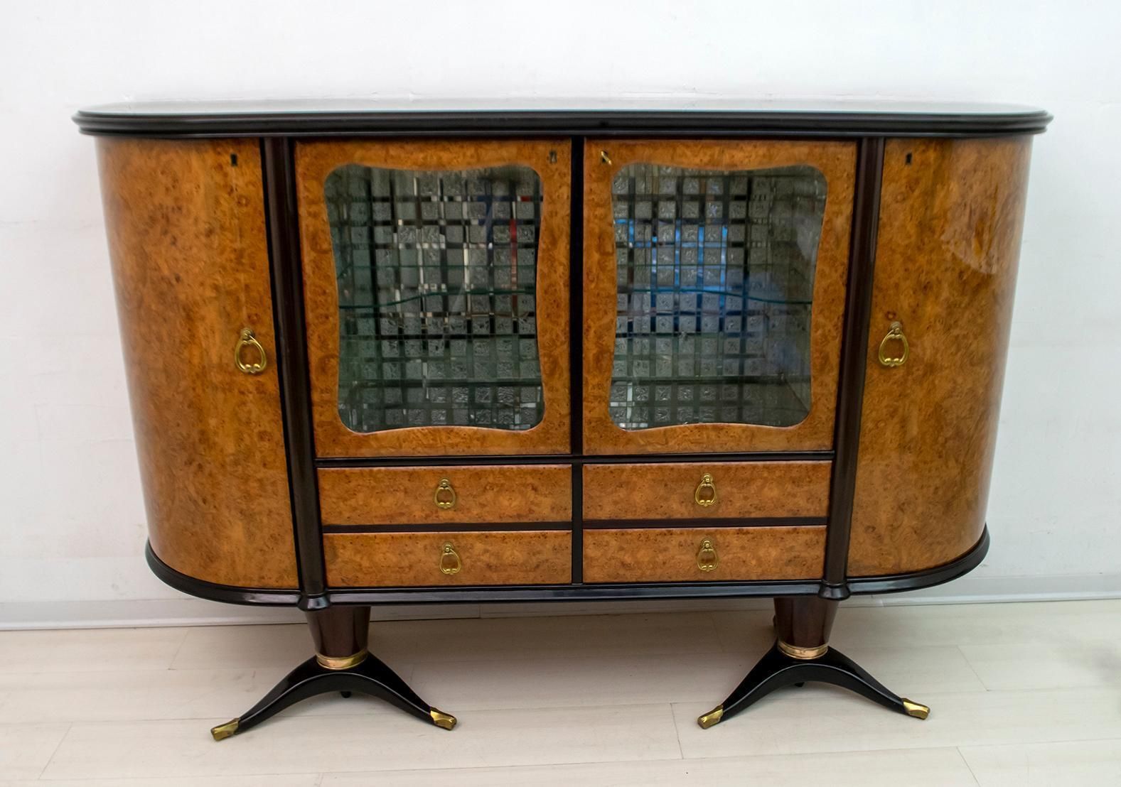 Paolo Buffa Mid Century Modern Italian Mahogany And Walnut Bar Cabinet, 1950s photo for sale