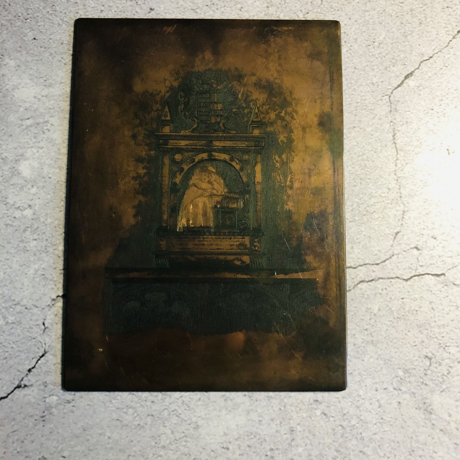 Antique Etched Copper Printing Plate Monument To Anne Wylde In Tong Church In Salop photo furniture