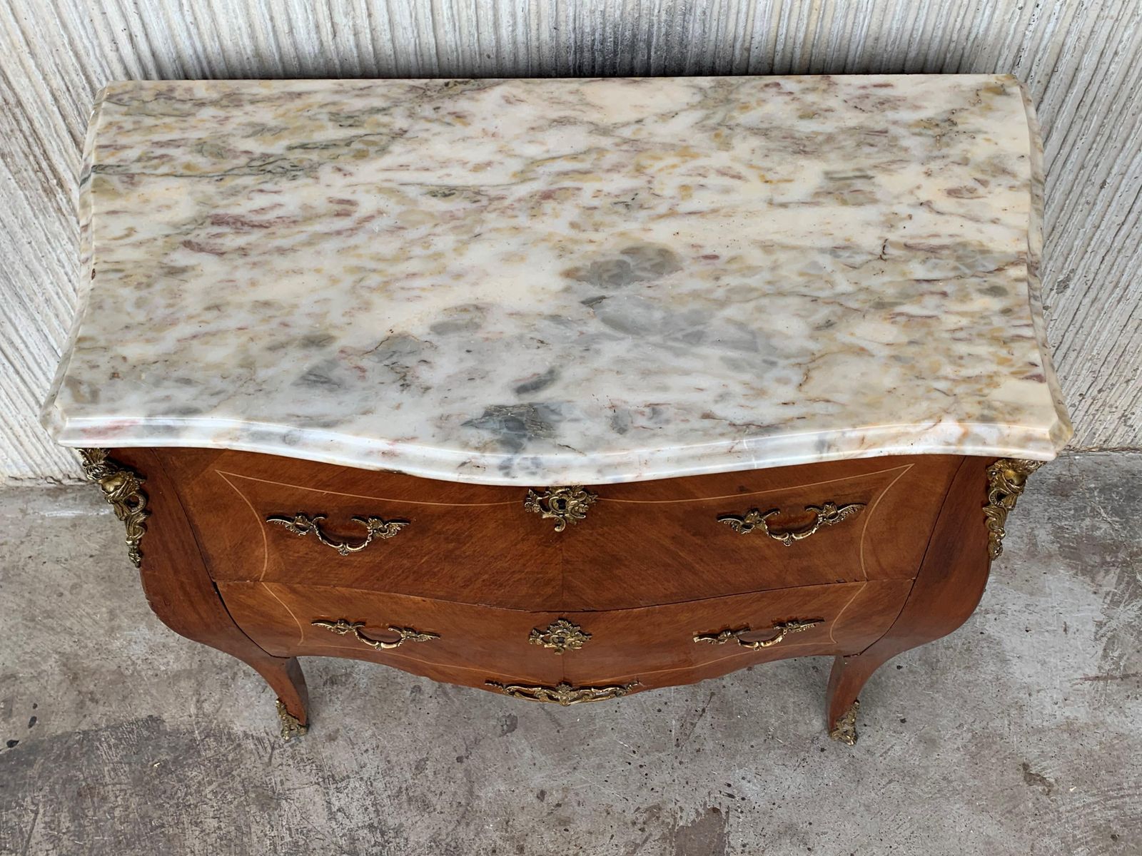 20th Century French Louis XV Marble Top Bombe Chest Or Commode With Two Drawers photo vinterior