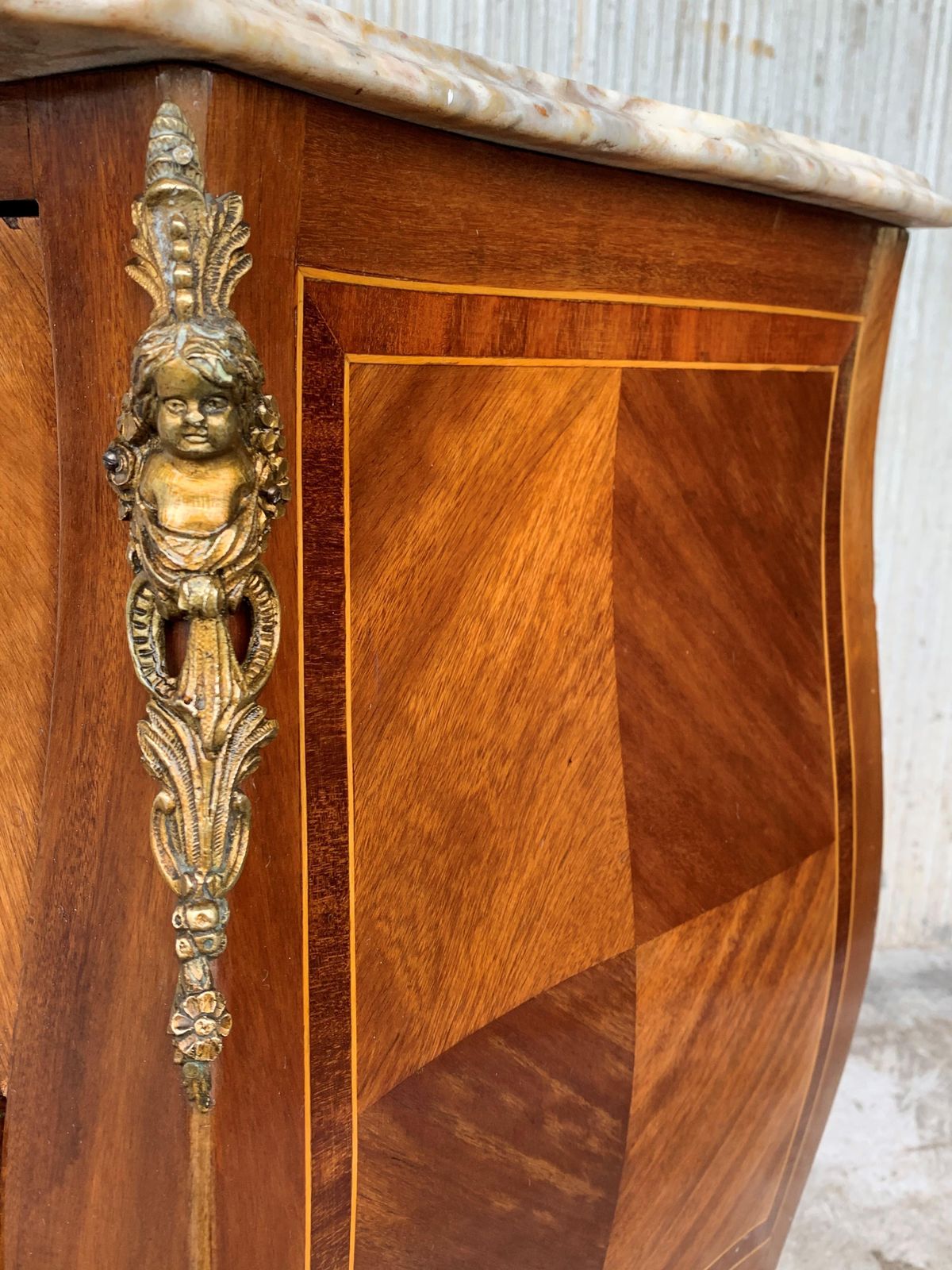 photo furniture 20th Century French Louis XV Marble Top Bombe Chest Or Commode With Two Drawers