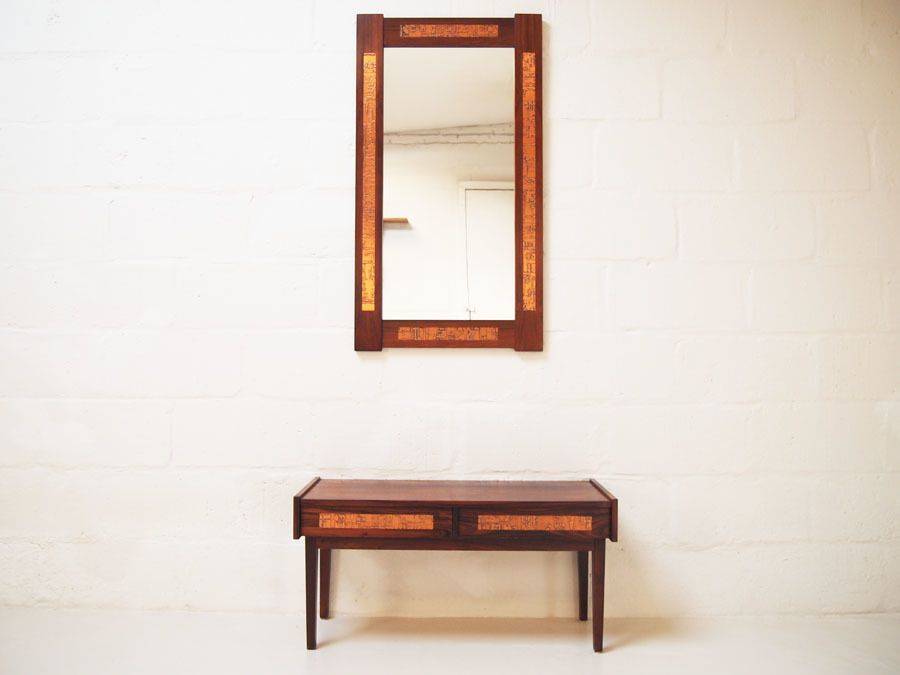 Midcentury Danish Rosewood Hallway Set With Copper Inlay Detail