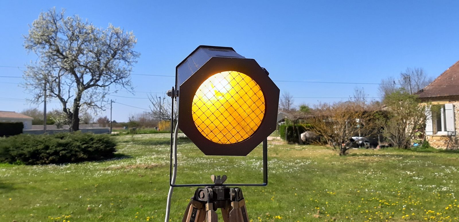 Industrial Design Cinema Spot Lamp On Army Oak Tripod photo furniture