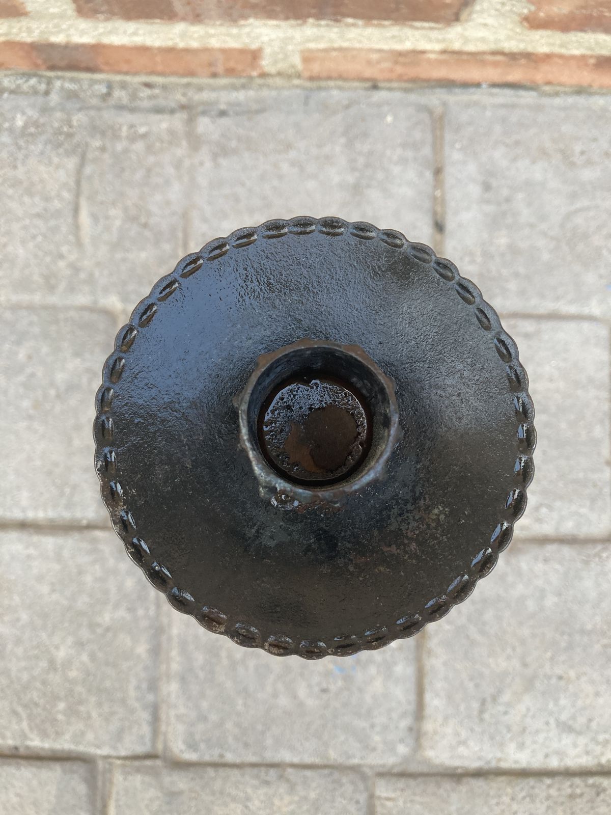 Mid Century Wrought Iron Black Candle Holder, Hand Crafted Candlestick photo for sale