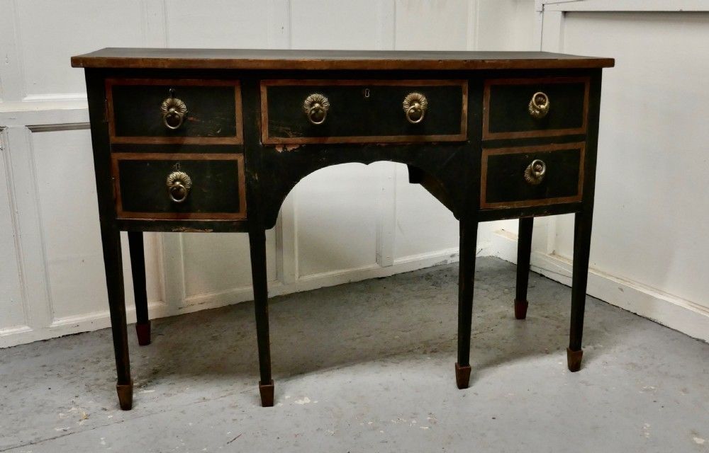 Black And Gold Regency Bow Front Serving Table, With Cellerette