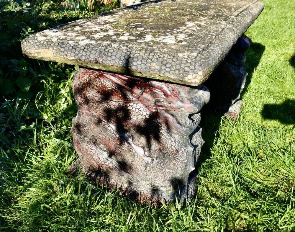 Old Weathered Oriental Cast Garden Bench, With Dragons photo 684.0
