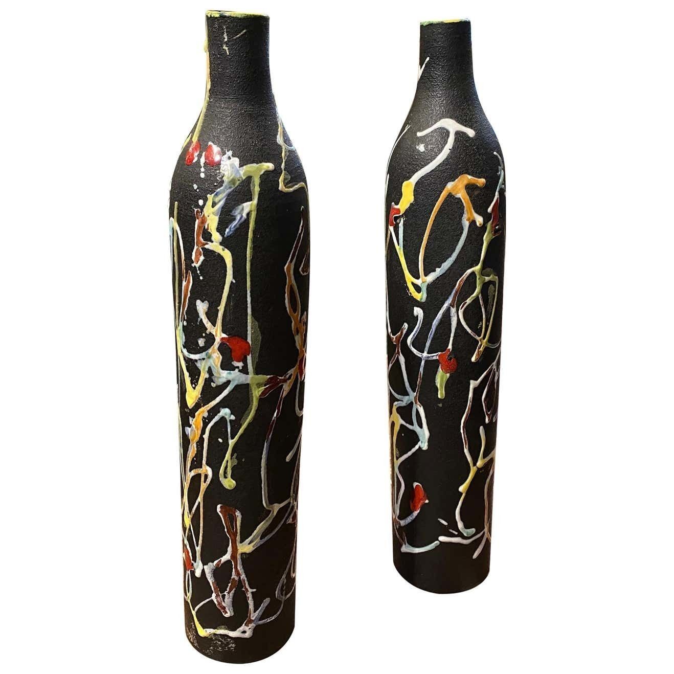 1970s Set Of Two Modernist Italian Ceramic Vases By Ce.As Albisola