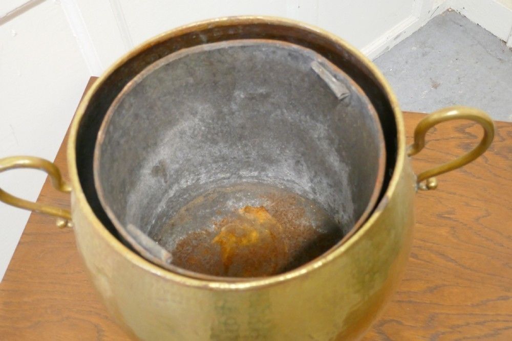 Brass Arts And Crafts Coal Bucket With Lid photo for sale