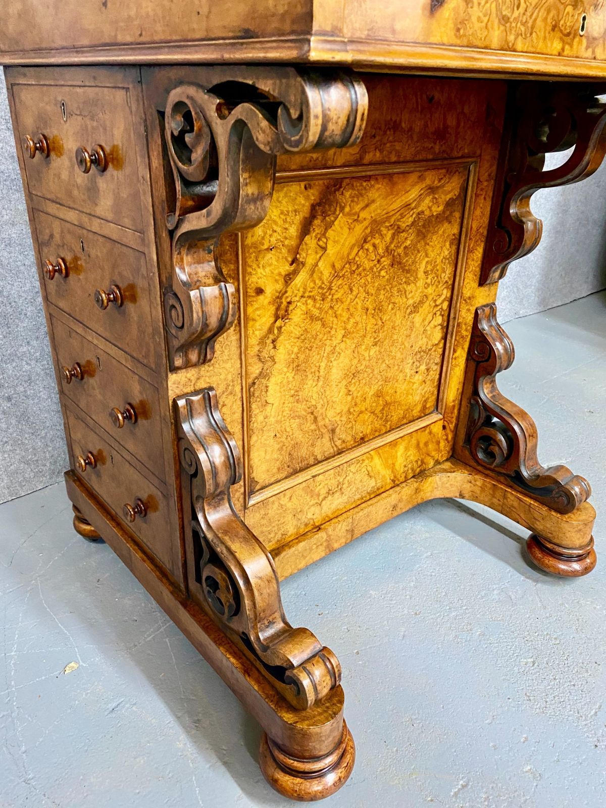Victorian Burr Walnut Pop Up Davenport photo vintage