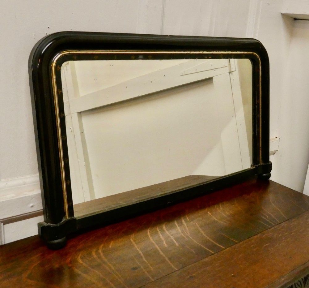 Victorian Black Lacquer Over Mantel Mirror