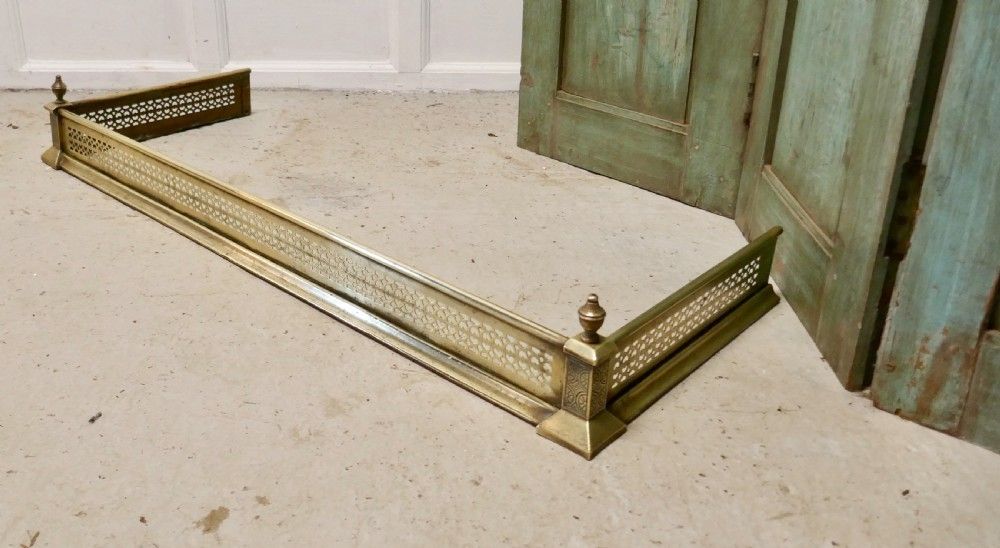Long Victorian Pierced Brass Fender photo for sale
