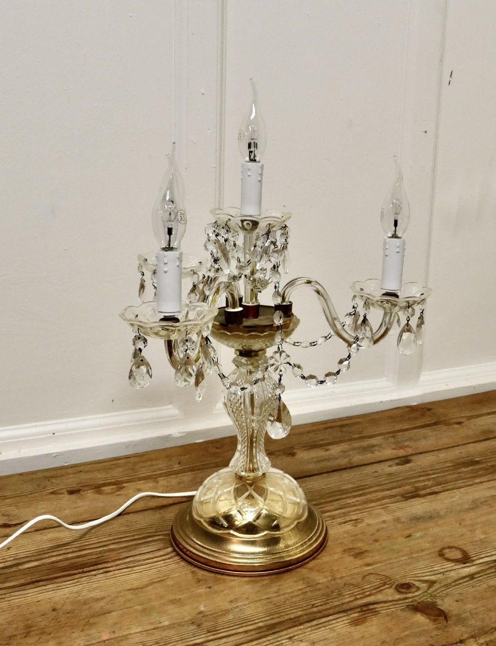 French Brass And Crystal Chandelier Table Lamp, Girandole photo 1020.0