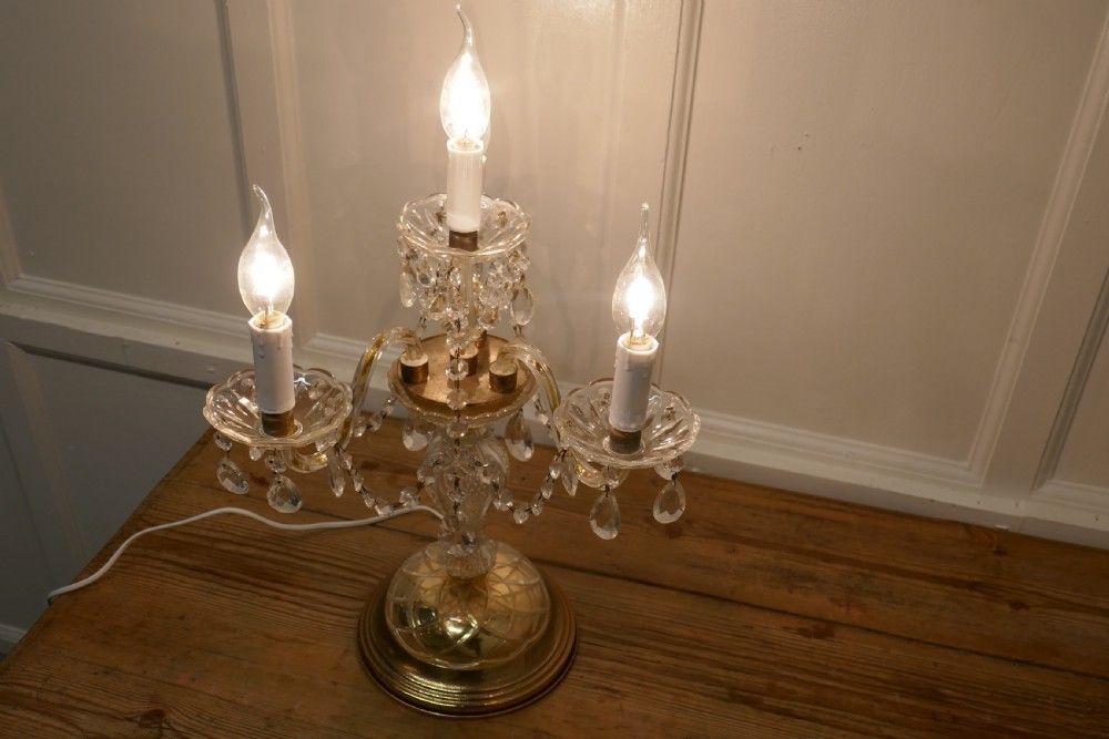 French Brass And Crystal Chandelier Table Lamp, Girandole photo vinterior