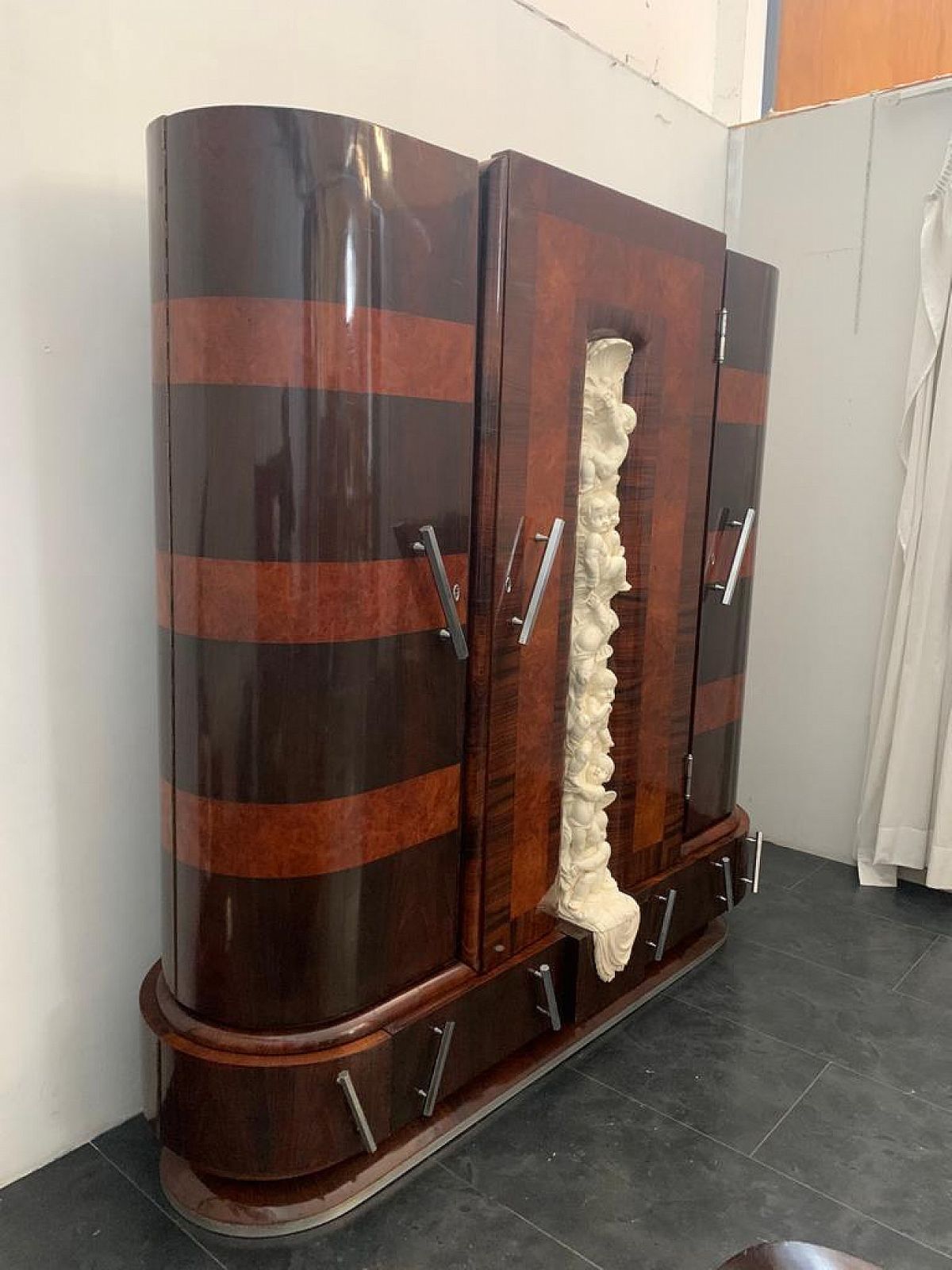 photo for sale Closet In Carved Walnut And Rosewood With Lacquered Front By Ducrot, 1920s