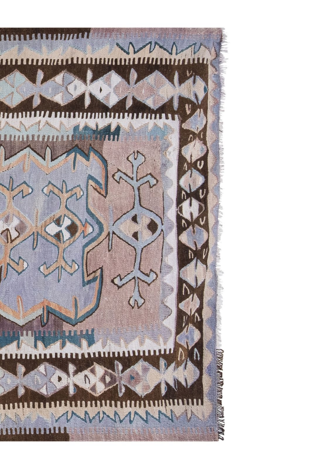 Textiles Hand Woven Turkish Oushak Kilim Flat Weave Wool Rug 5'1" X 11'10" photo