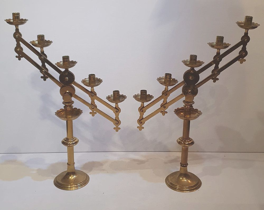Rare Pair Of Brass Gothic Or Church Candelabra photo furniture