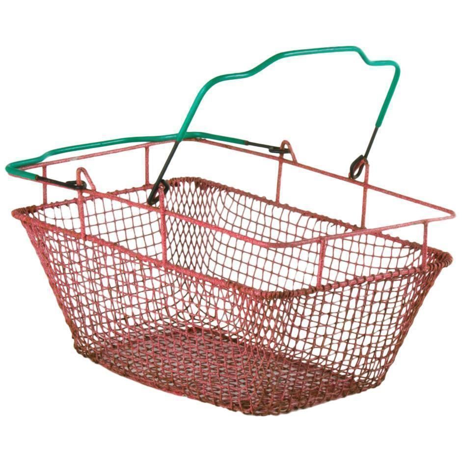 Midcentury Shopping Basket From Czechoslovakia In Red Metal, 1960s photo furniture