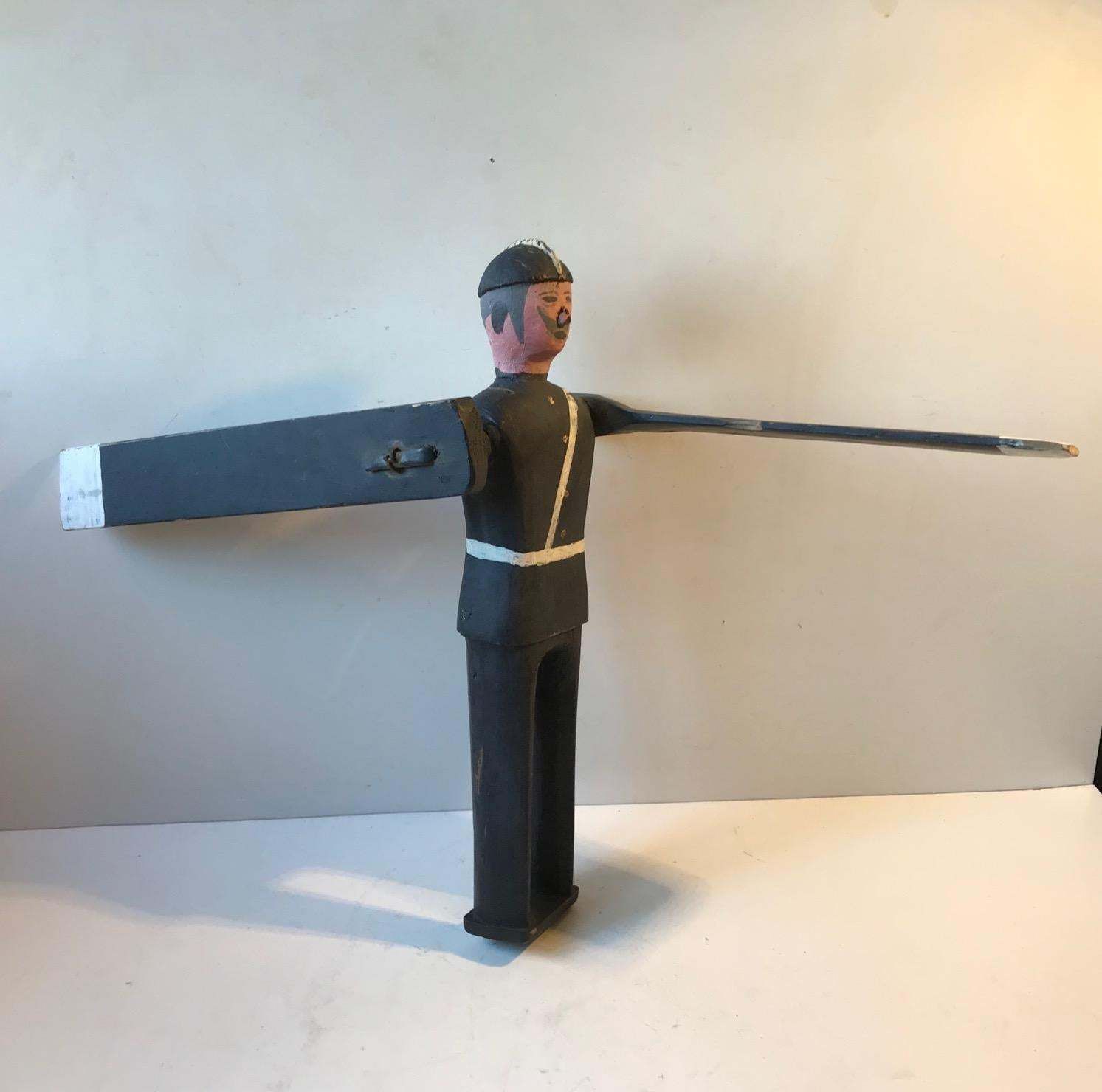 Handmade Wooden Whirligig Officer, European Folk Art, 1950s photo vintage