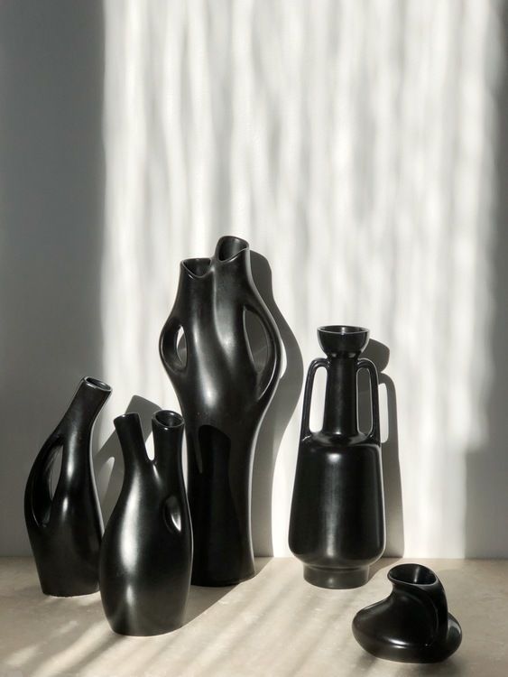 Lillemor Mannerheim Set Of Five Black Stoneware "Mangania Glaze" By Gefle photo furniture
