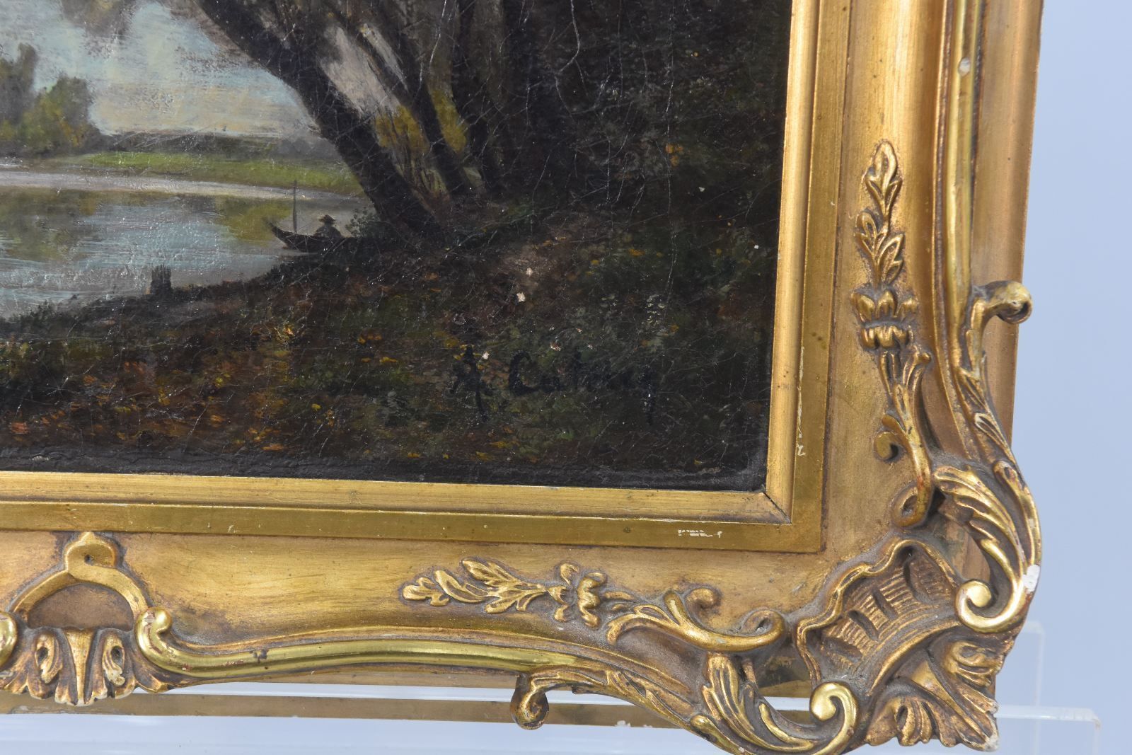 Oil Painting By The Lake Signed Cat ???? Late 19th Century photo furniture