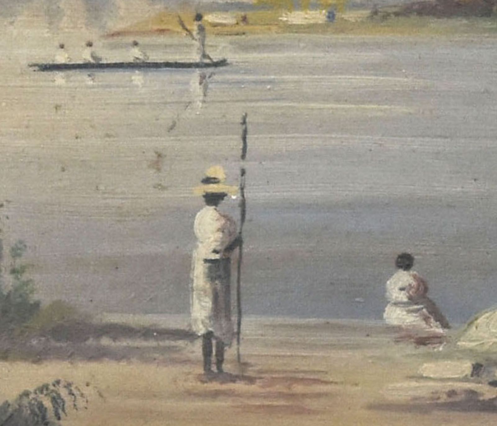 Africanist Lake Scene Painting With Fishermen Period 1900 photo Art