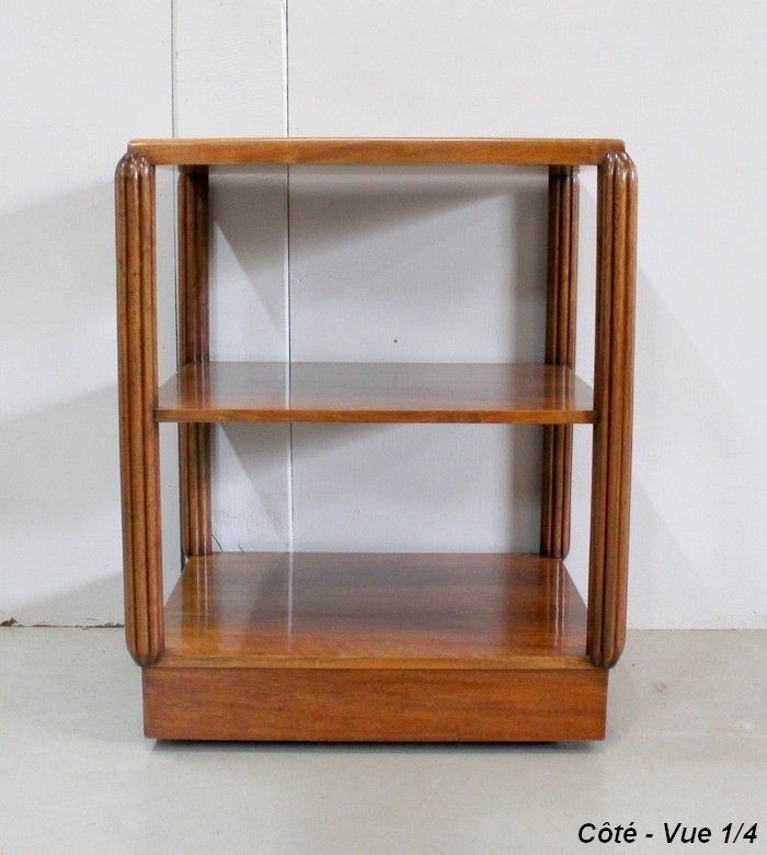 Furniture Walnut Serving Table On Wheels, Art Deco Style Early 20th Century photo