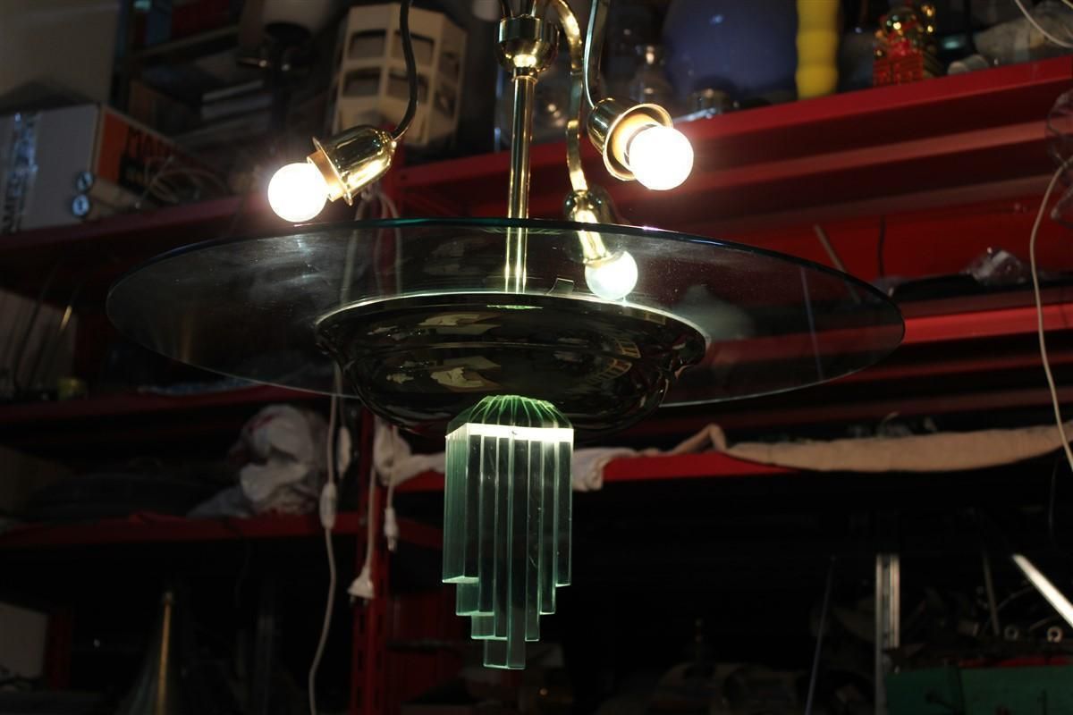 photo vintage Jean Perzel French Mid Century Chandelier Brass And Glass 1950s Gold Crystal