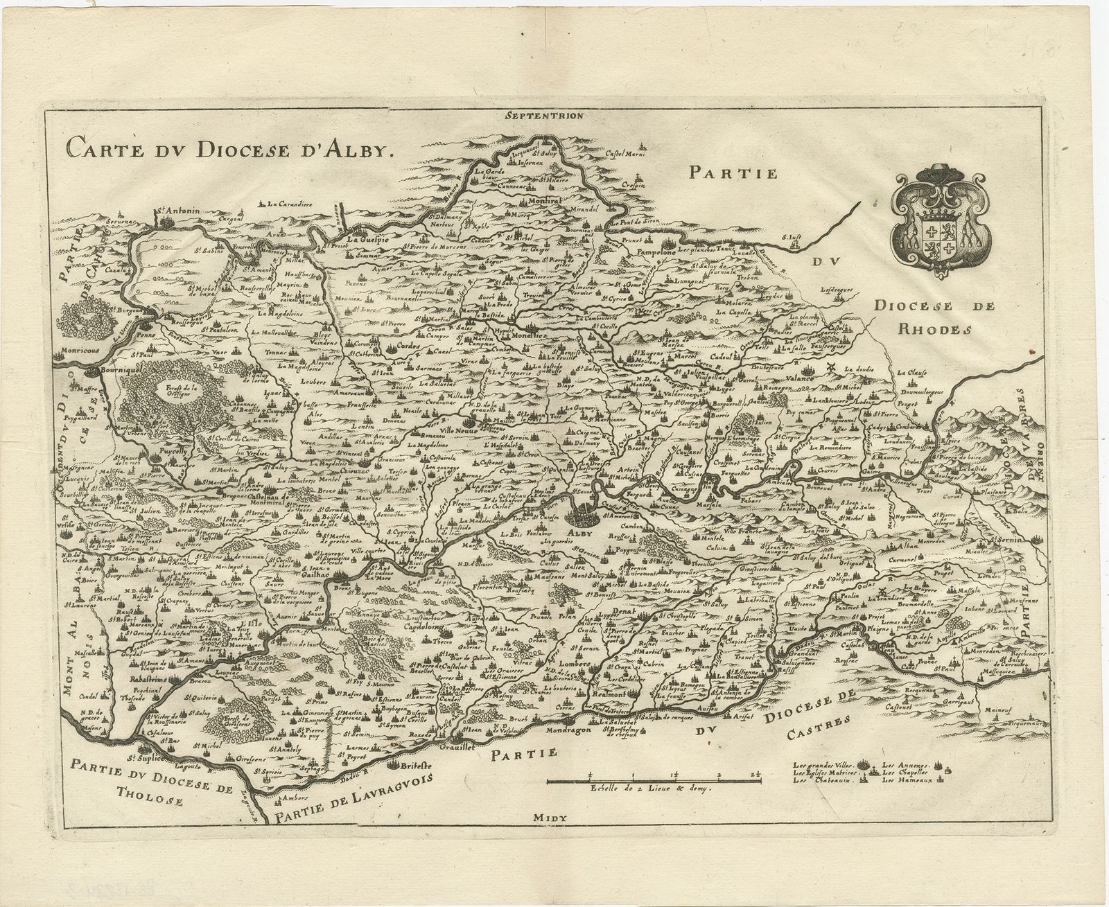 Antique Map Of The Region Of Albi By Merian (1663)
